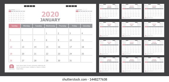 Calendar for 2020 pastel background