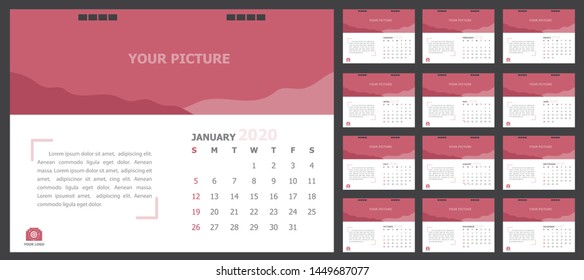 Calendar for 2020 pastel background