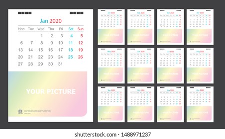 Calendar for 2020 pastel background