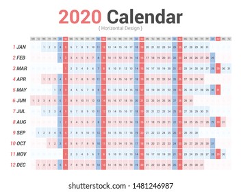 Calendar 2020 planner simple style. Horizontal vector design on white background.