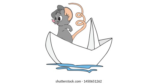 Calendar 2020 with rat chinese new year symbol. Vector template, cartoon characters, white background. Mouse on the boat, isolated