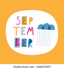 Calendar 2020: September. Vector illustration in pink, yellow and blue.