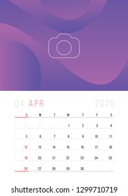 Calendar 2020, Set Desk Calendar template design with Place for Photo and Company Logo. Week Starts on Sunday. April