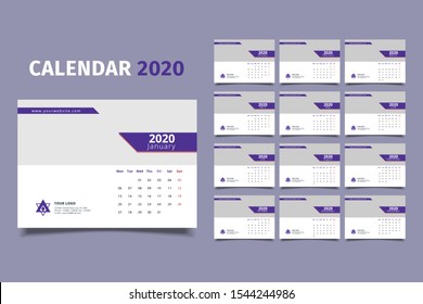 Calendar 2020, Set Desk Calendar template design with Place for Photo