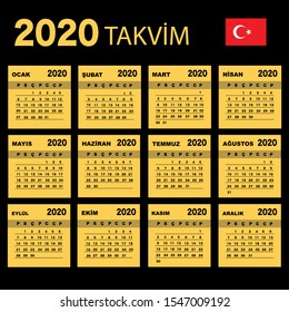 Calendar 2020, Set Desk Calendar template design with Place for Photo and Company Logo. Turkish Version.