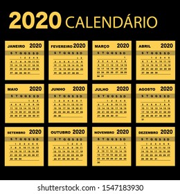 Calendar 2020, Set Desk Calendar template design with Place for Photo and Company Logo. Portuguese Version.