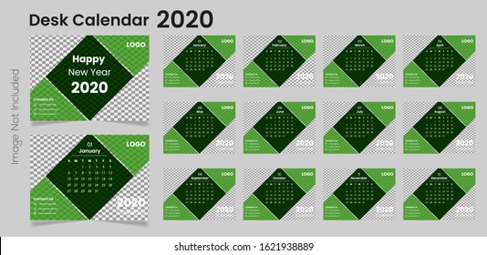 Calendar 2020, Set Desk Calendar Template Design With Place For Photo And Company Logo. Vector Design Editable Template With Set Of 12 Pages For The Twelve Months.