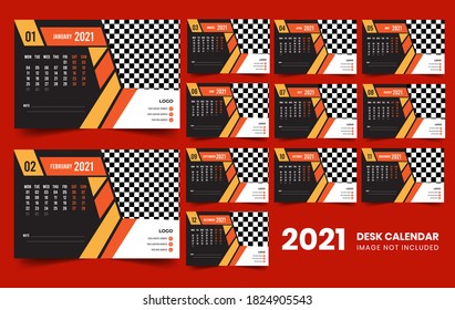 Calendar 2020, Set Desk Calendar template design with Place for Photo and Company Logo. Week Starts on Sunday. Set of 12 Months. calendar design in black background for travel agency 