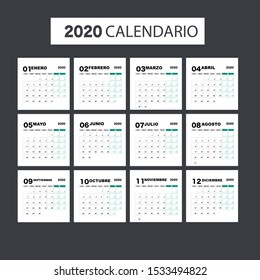 Calendar 2020 - Spanish version - vector illustration