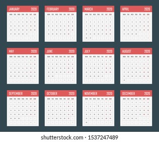 calendar for 2020 starts monday, vector calendar design 2020 year