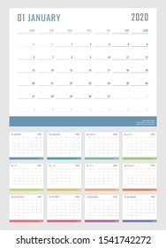 calendar for 2020 starts monday, vector calendar design 2020 year