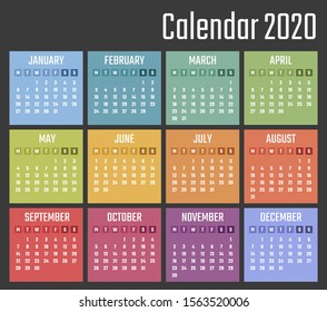 calendar for 2020 starts monday, vector calendar design 2020 year