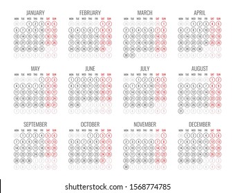 calendar for 2020 starts monday, vector calendar design 2020 year