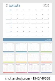 calendar for 2020 starts sunday, vector calendar design 2020 year