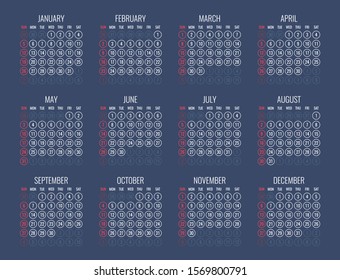 calendar for 2020 starts sunday, vector calendar design 2020 year