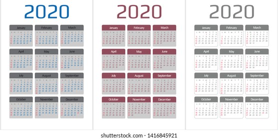 Calendar 2020 template. 12 Months. include holiday event. Week Starts Sunday