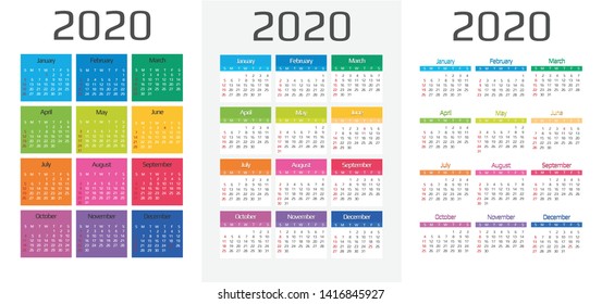 Calendar 2020 Template 12 Months Include Stock Vector (Royalty Free ...