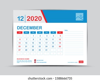 Calendar 2020 template, DECEMBER, printing , vector illustration