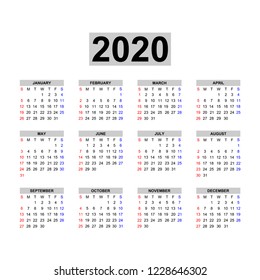 Calendar 2020 Template Calendar Design Black Stock Vector (Royalty Free ...