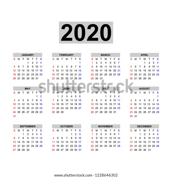 Calendar 2020 Template Calendar Design Black Stock Vector (Royalty Free ...