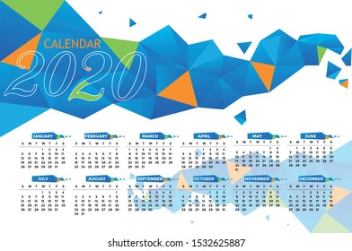 Calendar 2020 template. Calendar design in geometry polygon abstract. illustrationVector