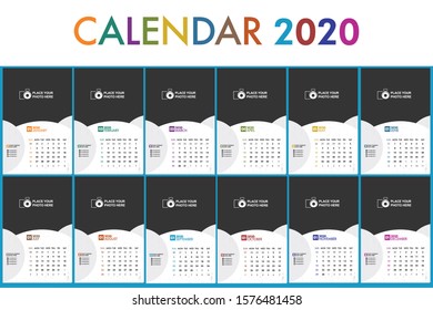 Calendar 2020 template design. Week starts on sunday