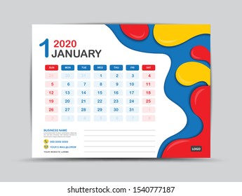 Calendar 2020 template, JANUARY, Desk calendar 2020 template, Fluid colorful background, advertisement, Trendy minimal, creative design