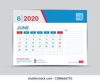 Calendar 2020 template, JUNE, printing , vector illustration