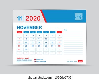 Calendar 2020 template, NOVEMBER, printing , vector illustration