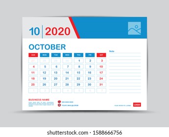 Calendar 2020 template, OCTOBER, printing , vector illustration