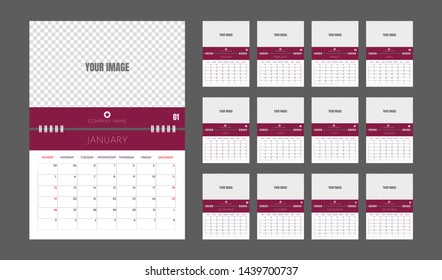 Calendar 2020 template planner. Vector  calender in minimalist office design