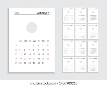 Calendar 2020 template planner vector diary in a minimalist style