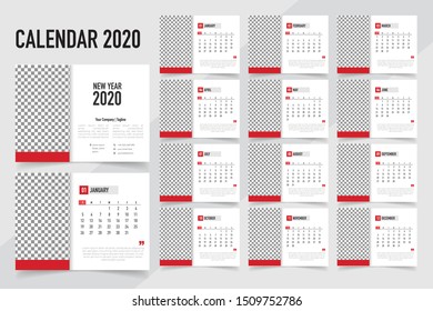 Calendar 2020 template planner. Vector new year calender in clean and simple style