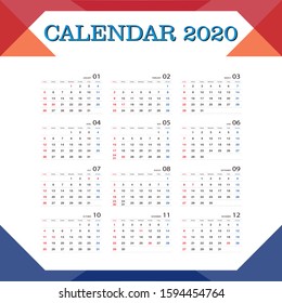 Calendar 2020 template planner Vector new year calender in clean minimal table simple style