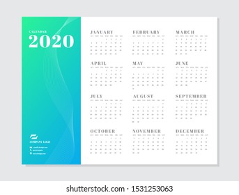 Calendar 2020 template week start on Sunday. Vector illustration