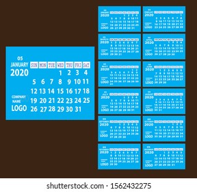 Calendar 2020  template yearly planner  week starts on Sunday vector illustration