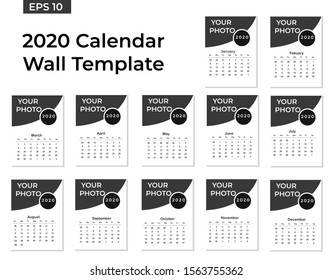 Calendar 2020 template.Wall calendar template for 2020 year. Week starts on Sunday. Vector illustration