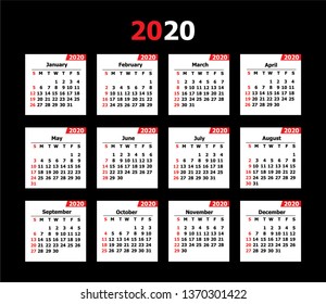 calendar 2020 vector