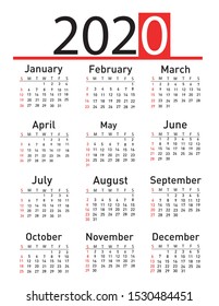 Calendar for 2020 vector illustration