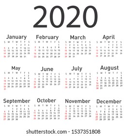 Calendar for 2020 vector illustration
