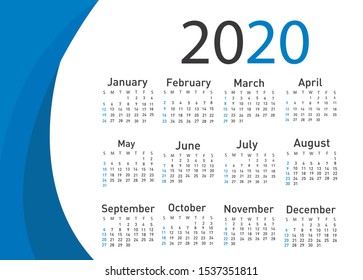 Calendar for 2020 vector illustration