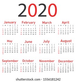 Calendar for 2020 vector illustration
