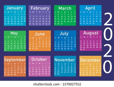 Calendar for 2020 vector illustration
