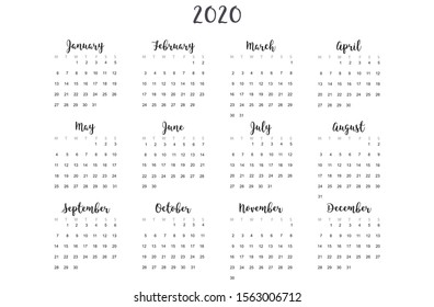 Calendar 2020. Vector object on a white background.
