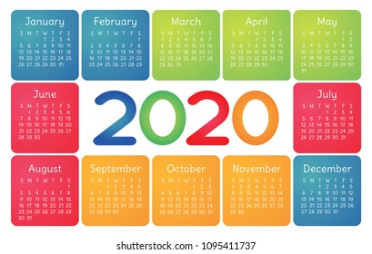 Calendar 2020 vector pocket basic grid. Simple design template