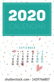 Calendar 2020 vector pocket basic grid. Simple design template