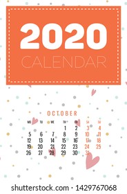 Calendar 2020 vector pocket basic grid. Simple design template