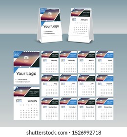 Calendar 2020 vector pocket basic grid. Simple design template