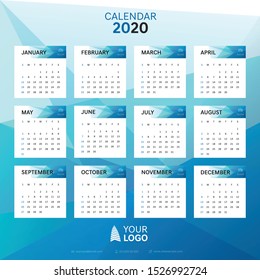 Calendar 2020 vector pocket basic grid. Simple design template