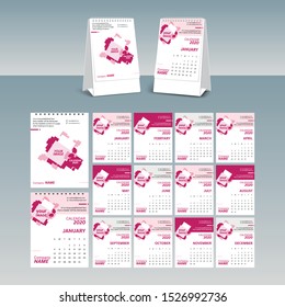 Calendar 2020 vector pocket basic grid. Simple design template